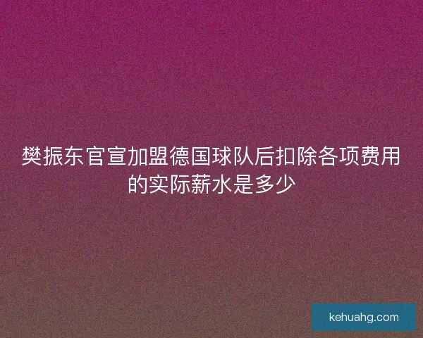 樊振东官宣加盟德国球队后扣除各项费用的实际薪水是多少